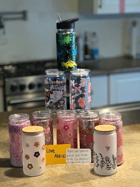 Tumblers and cups donation thank you display